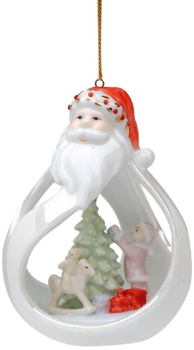 Appletree Design Santa Ornament with Child Decorating Christmas Tree, 4-1/4-Inch Tall, Includes String For Hanging