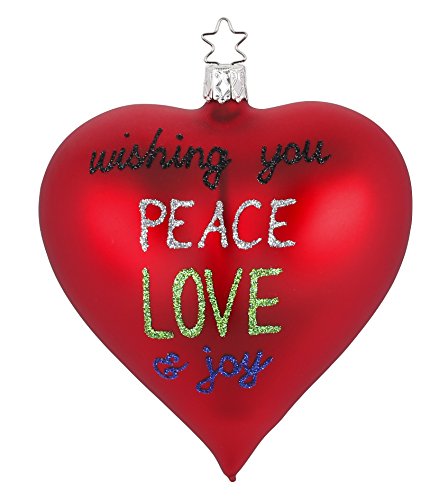 Heart, Peace, Love & Joy, Red Matte, #20293T044, from the 2016 Christmas Memories Collection by Inge-Glas Manufaktur; Gift Box Included