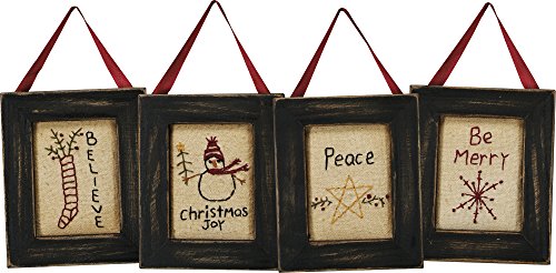 Primitives by Kathy Set/4 Hand-Stitched Christmas Theme Ornaments