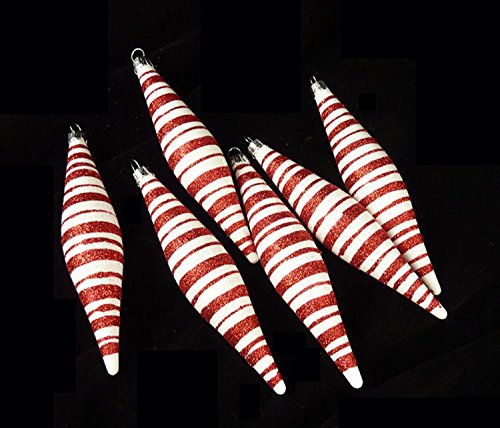 6ct Peppermint Twist Candy Cane Shatterproof Icicle Christmas Ornaments 6″