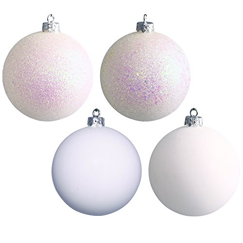 Vickerman Shatterproof Assorted Ball Ornaments Featuring Shiny, Matte, Sequin, and Glitter Finishes, 32 per Box, 3″, White