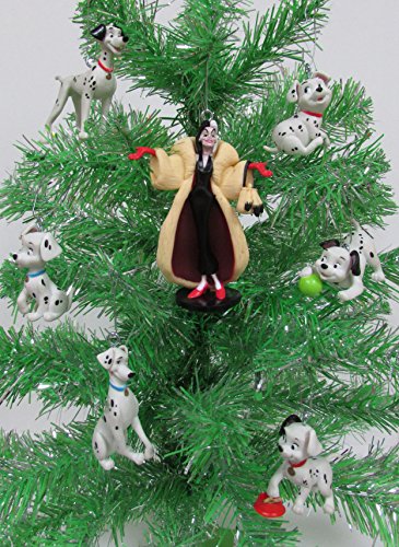 Disney 101 Dalmatians Christmas Tree Ornament Set Featuring Cruella De Vil, Pongo, Perdita, Lucky, Rolly, Patch and Penny