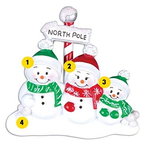 North Pole Family of 3 Personalized Christmas Ornament Or967-3