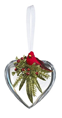 Ganz Mistletoe Krystal Cardinal Heart Ornaments