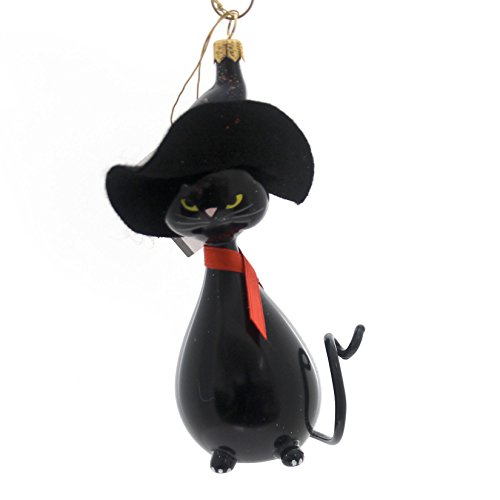 De Carlini BLACK CAT w/ HAT Glass Ornament Italian Halloween A5299