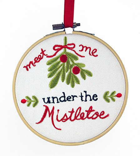 Meet Me Under the Mistletoe Embroidered Fabric Hanging Christmas Tree Ornament