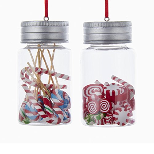 Kurt Adler 1 Set 2 Assorted Candy Jar Peppermints And Assorted Candy Christmas Ornaments
