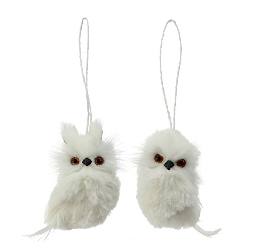 Set of 2 Assorted RAZ Imports 4″ Polyfoam White Winter Owl Ornaments