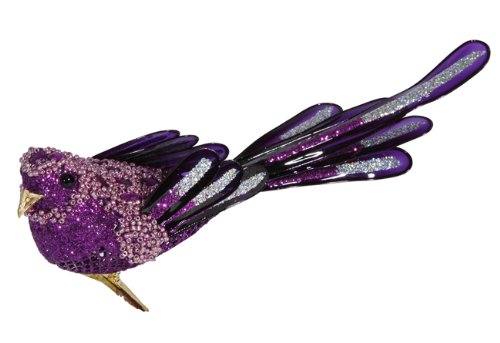 Vickerman Purple Passion Beaded Clip-On Bird Figure Christmas Ornament, 8″
