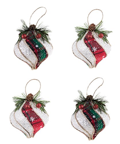 Onion Shaped Shatterproof Christmas Ornaments with Pinecones and Berries – 4 Pack Bundle – 3.5″ Tall