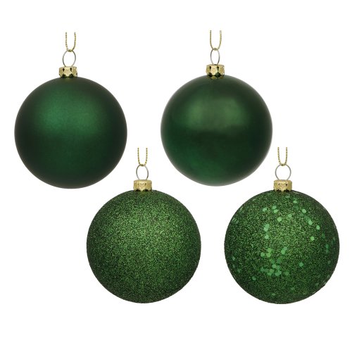 Vickerman Shatterproof Green 4 Finish Ornament Assortment 32 per Box, 3″, Emerald