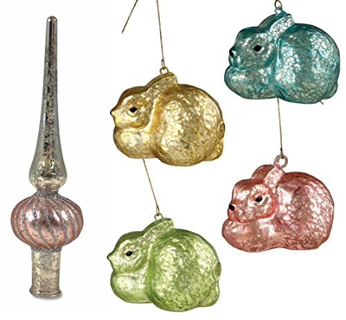 Bethany Lowe Pastel Mercury Glass Easter Bunny Ornaments and Tree Topper