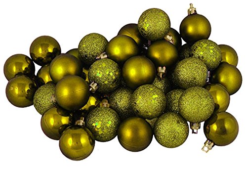 Vickerman 96 Count Olive Green Shatterproof 4-Finish Christmas Ball Ornaments, 1.5″