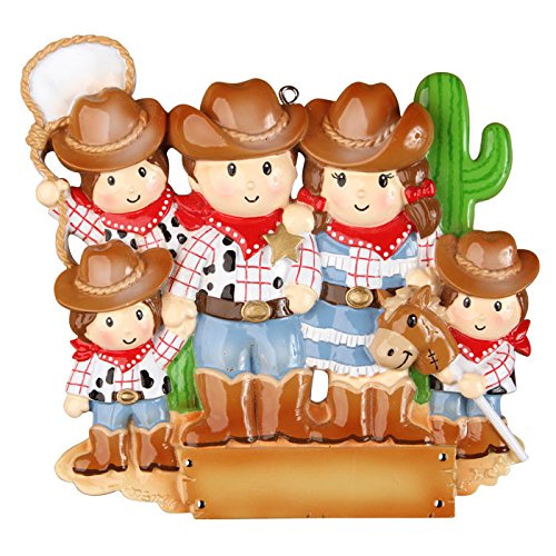 Cowboy Family with 3 Kid Personalized Christmas Tree Ornament