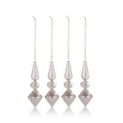 Winter Lane Set of 4 Handblown Mercury Glass Ornaments ~ Silver