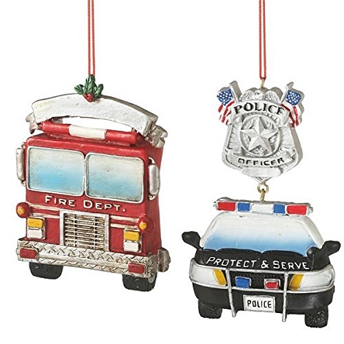 Midwest-CBK Fire Truck and Police Car Ornament Set