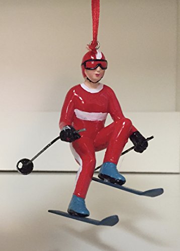 Midwest CBK Ornament Retro Female Skier in red