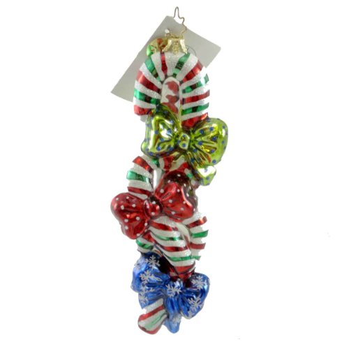 Christopher Radko CANDY CANE CHAIN Glass Ornament Bow Christmas