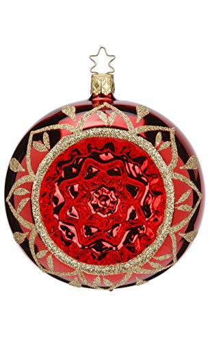 Reflector Ball 10 cm, Blossom Reflections, red shiny, #20085T110, from Inge-Glas of Germany; Gift Box Included