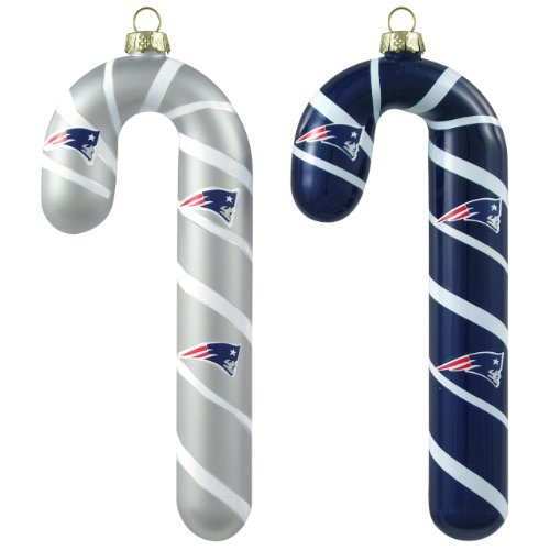 NFL New England Patriots Blown Glass Candy Cane Ornament Set