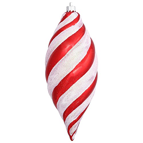 Classic Red and White Candy Cane Shatterproof Christmas Finial Drop Ornament 7″
