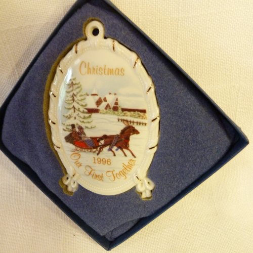 Wedgwood White Jasper With Gold “First Christmas” 1996 Collectible Christmas Ornament in Box