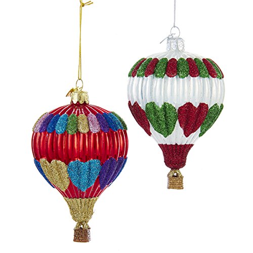 Kurt Adler 2 Assorted Hot Air Balloon Glass Noble Gems Christmas Ornaments