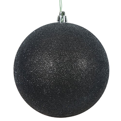 Vickerman N590817DG Glitter Ball Ornaments with Shatterproof UV Resistant, Pre-drilled cap Secured & 6″ of Green Floral Wire in 12 Per Bag, 3″, Black
