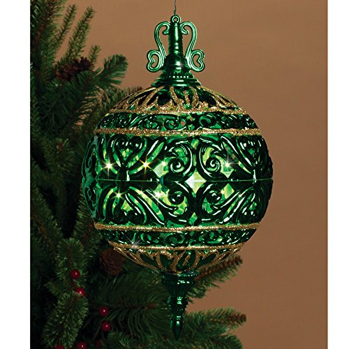 6 Inch Lighted Filigree Ball Christmas Ornament Indoor Outdoor Decor – Prelit (Green)