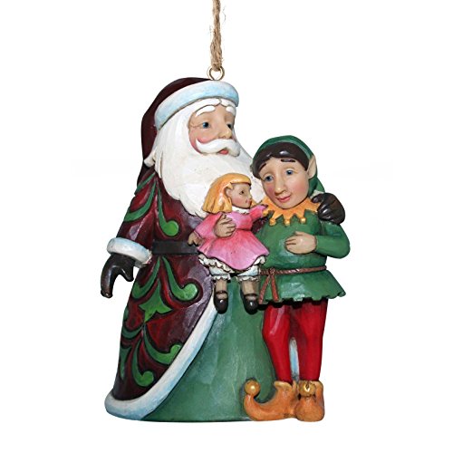 Jim Shore for Enesco Heartwood Creek Santa with Elf Ornament, 3.5″