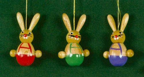 Erzgebirge Easter Bunny German Wood Ornaments Set 3
