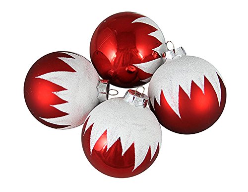 Vickerman 4 Count Snow-Capped Red Shatterproof Christmas Ball Ornaments, 3″