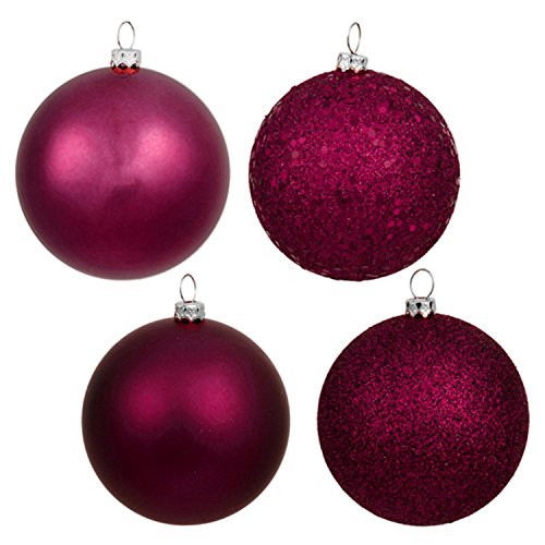 Vickerman 18 Count Red Raspberry 4-Finish Shatterproof Christmas Ball Ornaments, 1.25″
