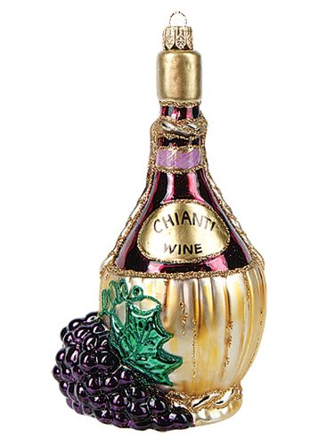 Chianti Wine Bottle with Grapes Polish Glass Christmas Ornament Tree Decoration