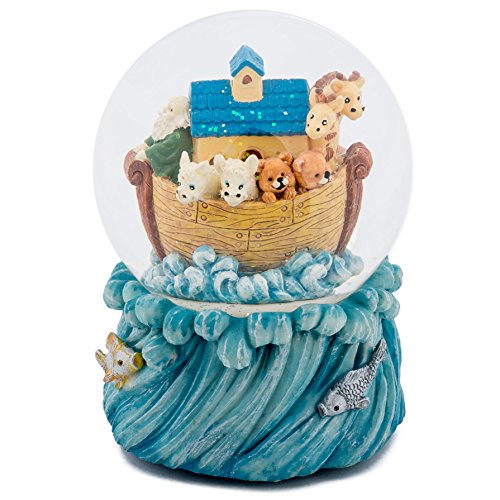 Noah’s Ark Animals on Ocean Waves 100MM Music Water Globe Plays Tune Love Makes the World Go Round