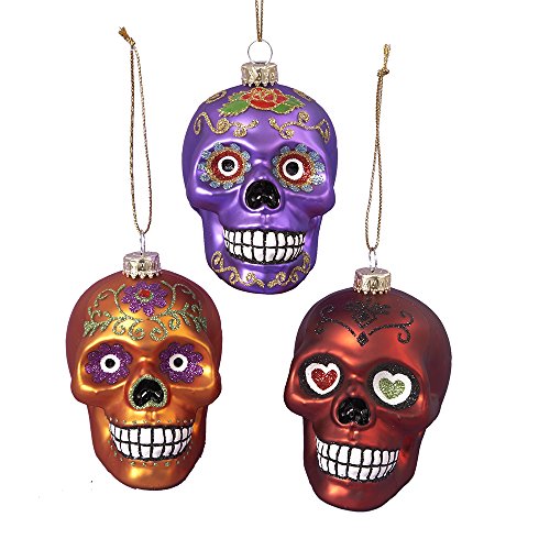 Kurt Adler 3.25″ Glass Skull Ornament Set of 3