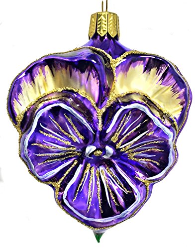 Purple and Gold Pansy Flower German Glass Christmas Tree Ornament Decoration