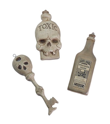 Bethany Lowe Halloween Skeletal Bones and Bottles Resin Ornaments Set of 3