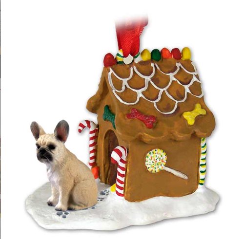 FRENCH BULLDOG Fawn Dog NEW Resin GINGERBREAD HOUSE Christmas Ornament 73B