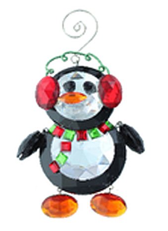 Earmuff Wearing Faux Crystal Penguin Christmas Ornament – By Ganz