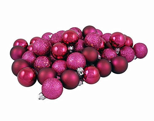 Vickerman 60 Count Red Raspberry Shatterproof 4-Finish Christmas Ball Ornaments, 2.5″