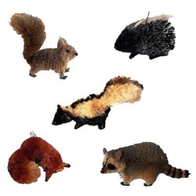 Kurt Adler 5 Assorted Buri Woodland Animal Fox, Skunk, Raccoon, Squirrel And Porcupine Christmas Ornaments