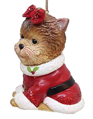 December Diamonds Ornament – Yorkie with Santa Suit and Red Bow