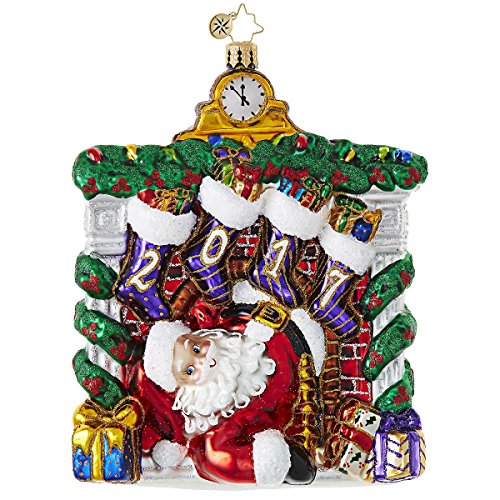 Christopher Radko 2017 Lookout Below! Santa Glass Christmas Ornament – 5″H.
