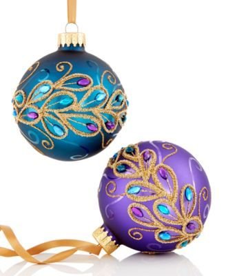 Holiday Lane Peacock Glass Ball Ornaments, Set of 2