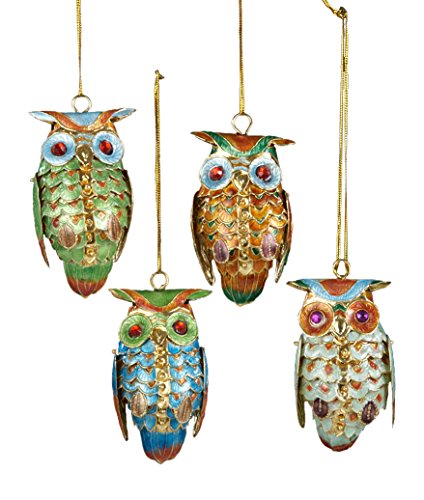 Kurt Adler Cloisonné Owl Ornaments, Set of 4