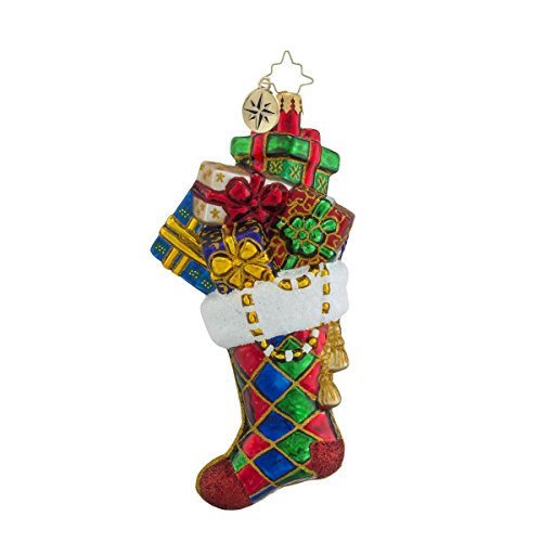 Christopher Radko Harlequin Sock Full Stocking and Presents Christmas Ornament