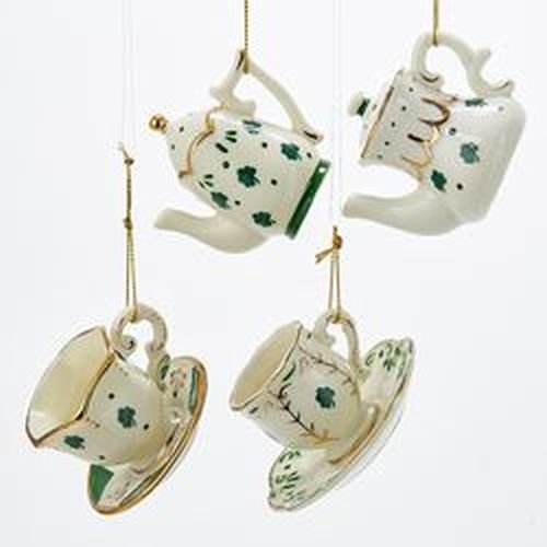 Kurt Adler 2″ Porcelain Irish Cup & Teapot Ornaments, Set OF 4 Assorted
