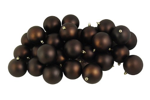 Vickerman 32 Count Matte Chocolate Brown Shatterproof Christmas Ball Ornaments, 3.25″