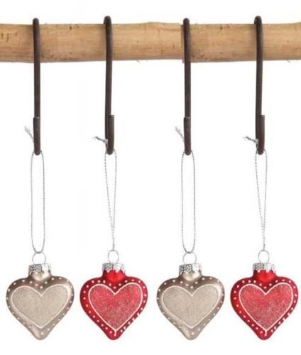 Mini Valentine Heart Glass Ornaments Set of 4 in 2 colors New